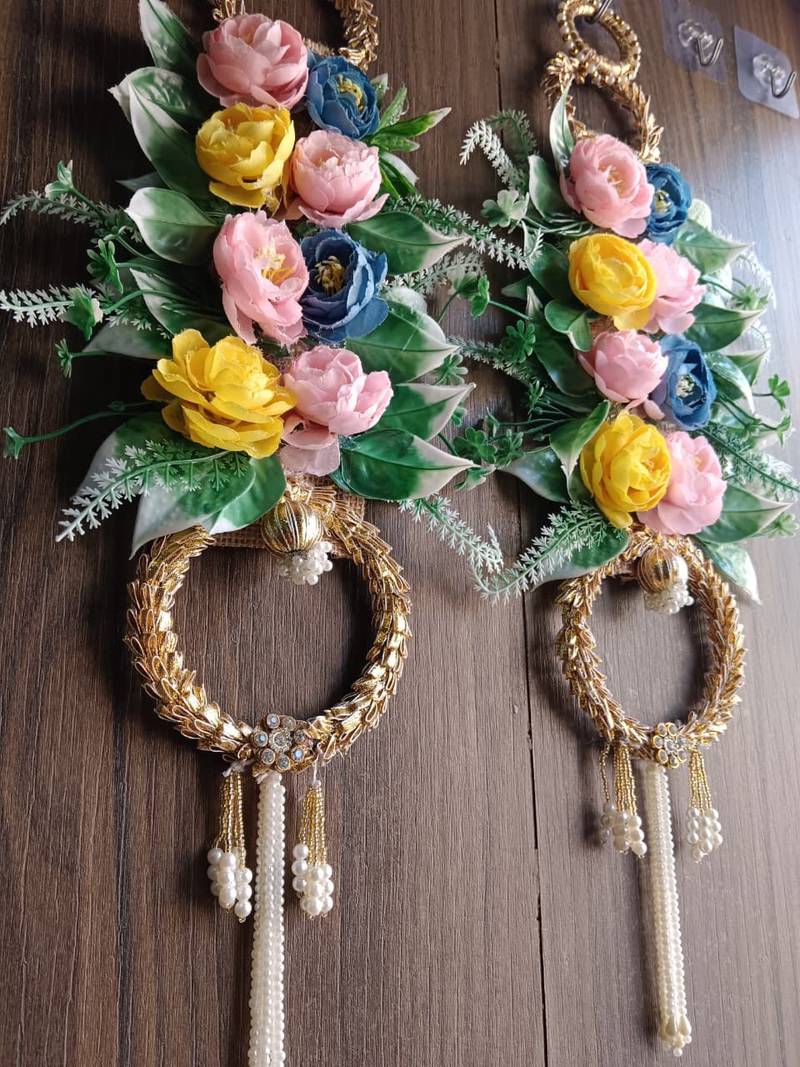floral double ring door hanging decorative wall hanging handmade home festive decor (pack of 2)