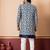 navy blue jacquard silk blend green and open sherwani creem pyjama set for men with embroidered work
