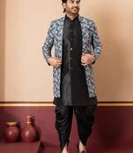 navy black jacquard silk blend green and open sherwani black dhoti set for men with embroidered work
