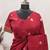 Red linen jacuard animal motif work saree with unstitched blouse piece