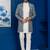 green open sherwani silk blend white kurta pyjama set for men with embroidered work