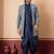 green open sherwani silk blend navy blue kurta dhoti set for men with embroidered work