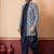 green open sherwani silk blend navy blue kurta dhoti set for men with embroidered work