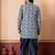 green open sherwani silk blend navy blue kurta dhoti set for men with embroidered work