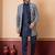 green open sherwani silk blend navy blue kurta pyjama set for men with embroidered work