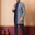 green open sherwani silk blend navy blue kurta pyjama set for men with embroidered work