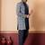 green open sherwani silk blend navy blue kurta pyjama set for men with embroidered work