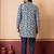 green open sherwani silk blend navy blue kurta pyjama set for men with embroidered work