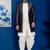 Silk blend white jacquard open sherwani dhoti set for men with embroidered work