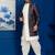 Silk blend white jacquard open sherwani dhoti set for men with embroidered work