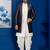 Silk blend white jacquard open sherwani dhoti set for men with embroidered work