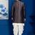 Silk blend white jacquard open sherwani dhoti set for men with embroidered work