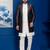 Silk blend white jacquard open sherwani pyjama set for men with embroidered work