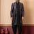 Silk blend black jacquard open sherwani dhoti set for men with embroidered work