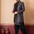 Silk blend black jacquard open sherwani dhoti set for men with embroidered work