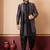 Silk blend black jacquard open sherwani dhoti set for men with embroidered work