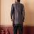 Silk blend black jacquard open sherwani dhoti set for men with embroidered work
