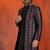 Silk blend black jacquard open sherwani dhoti set for men with embroidered work