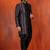 Silk blend black jacquard open sherwani dhoti set for men with embroidered work