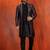 Silk blend black jacquard open sherwani dhoti set for men with embroidered work