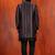 Silk blend black jacquard open sherwani dhoti set for men with embroidered work