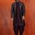 Silk blend black jacquard open sherwani dhoti set for men with embroidered work