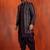 Silk blend black jacquard open sherwani dhoti set for men with embroidered work