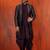 Silk blend black jacquard open sherwani dhoti set for men with embroidered work