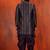 Silk blend black jacquard open sherwani dhoti set for men with embroidered work