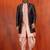 Silk blend pink jacquard open sherwani pink dhoti set for men with embroidered work
