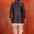 Silk blend pink jacquard open sherwani pink dhoti set for men with embroidered work