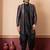 sherwani silk blend black kurta dhoti set for men with embroidered work