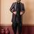 sherwani silk blend black kurta dhoti set for men with embroidered work
