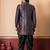sherwani silk blend black kurta dhoti set for men with embroidered work