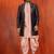 black sherwani silk blend pink kurta dhoti set for men with embroidered work