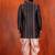 black sherwani silk blend pink kurta dhoti set for men with embroidered work