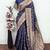Blue art silk blend banarasi jacuard work saree with unstitched blouse piece
