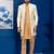 Gold jacquard blend indo western and chikoo pyjama set for men with embroidered work