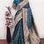 Turuoise art silk blend banarasi jacuard work saree with unstitched blouse piece