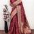 Red art silk blend banarasi jacuard work saree with unstitched blouse piece