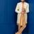 Gold jacquard blend indo western and chikoo pyjama set for men with embroidered work