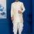 Gold jacquard blend indo western and white kurta dhoti set for men with embroidered work