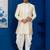 Gold jacquard blend indo western and white kurta dhoti set for men with embroidered work