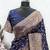 Blue art silk blend banarasi jacuard work saree with unstitched blouse piece