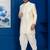 Gold jacquard blend indo western and white kurta dhoti set for men with embroidered work