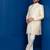 Gold jacquard blend indo western and white kurta pyjama set for men with embroidered work