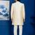Gold jacquard blend indo western and white kurta pyjama set for men with embroidered work