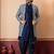navy blue jacquard blend indo western green open sherwani and dhoti set for men with printed design