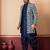 navy blue jacquard blend indo western green open sherwani and dhoti set for men with printed design