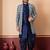 navy blue jacquard blend indo western green open sherwani and dhoti set for men with printed design